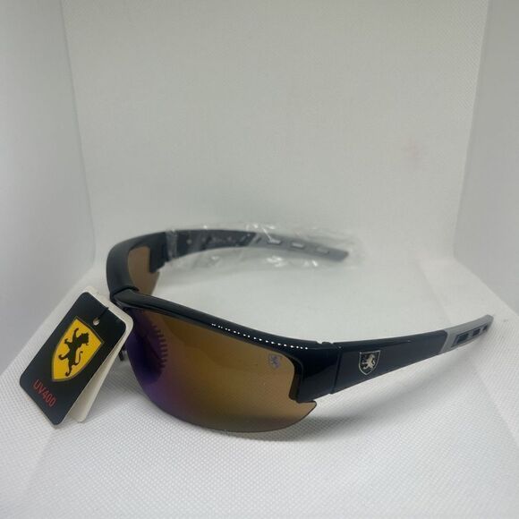Khan Mirrored Mens Wrap Semi Rimless Sunglasses - Picture 1 of 3